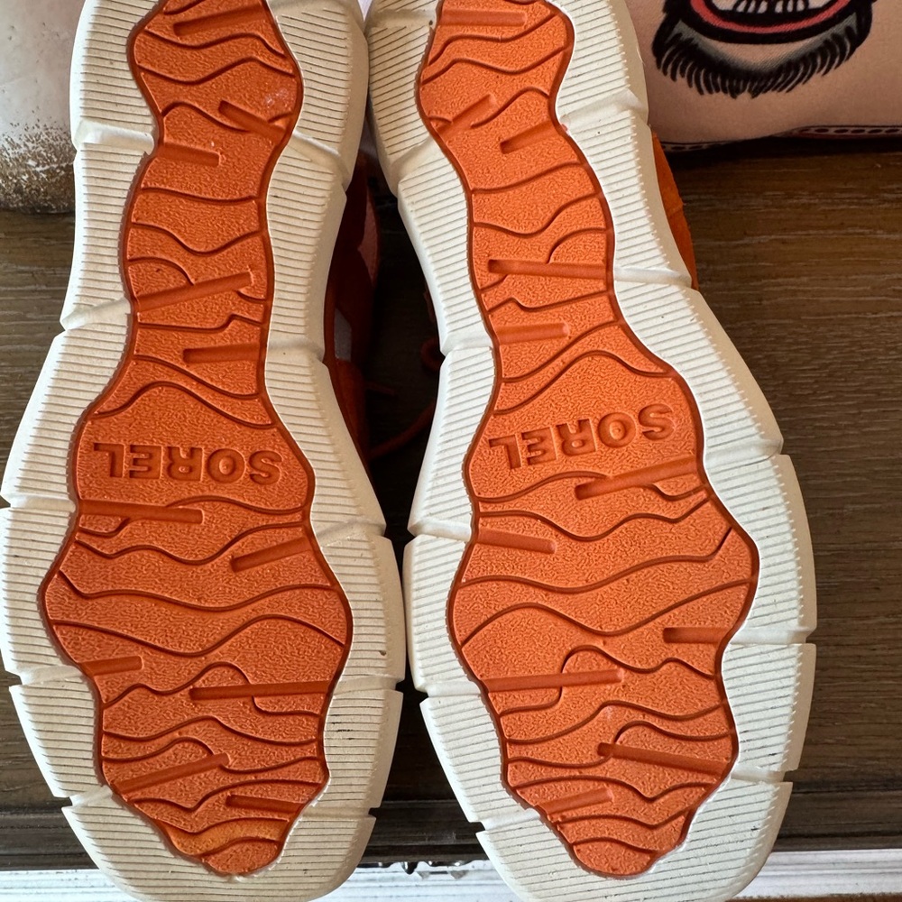 Sorel Orange Suede Platform Sandals β Chunky Fall Goddess Wedges β Size 7 - Picture 9 of 13